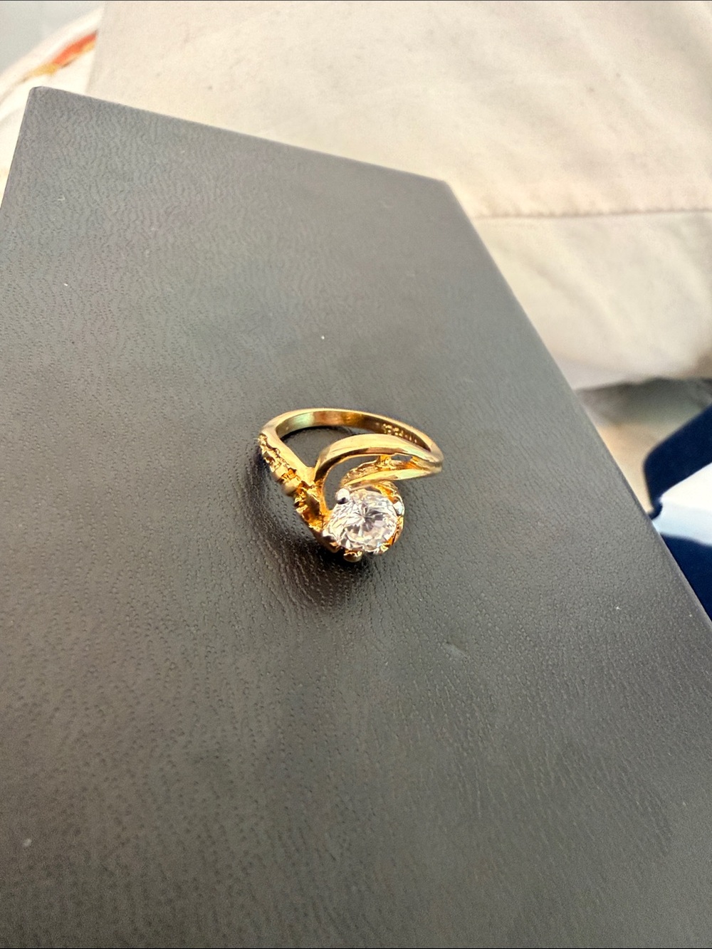Gold-Tone Solitaire Crystal Ring - Elegant Women's Jewelry vintage gold chain